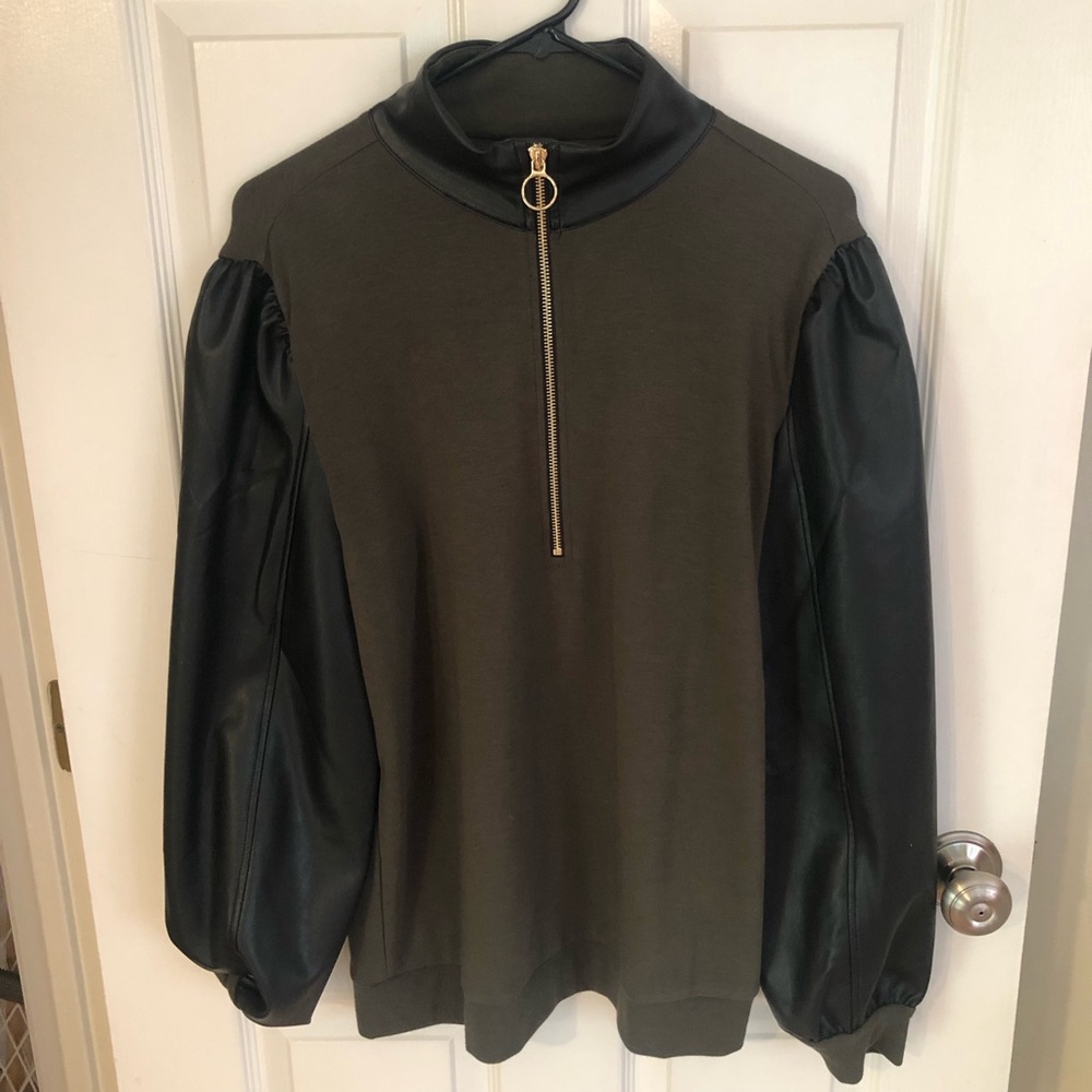 Venus Faux Leather Zip Sweatshirt Size M